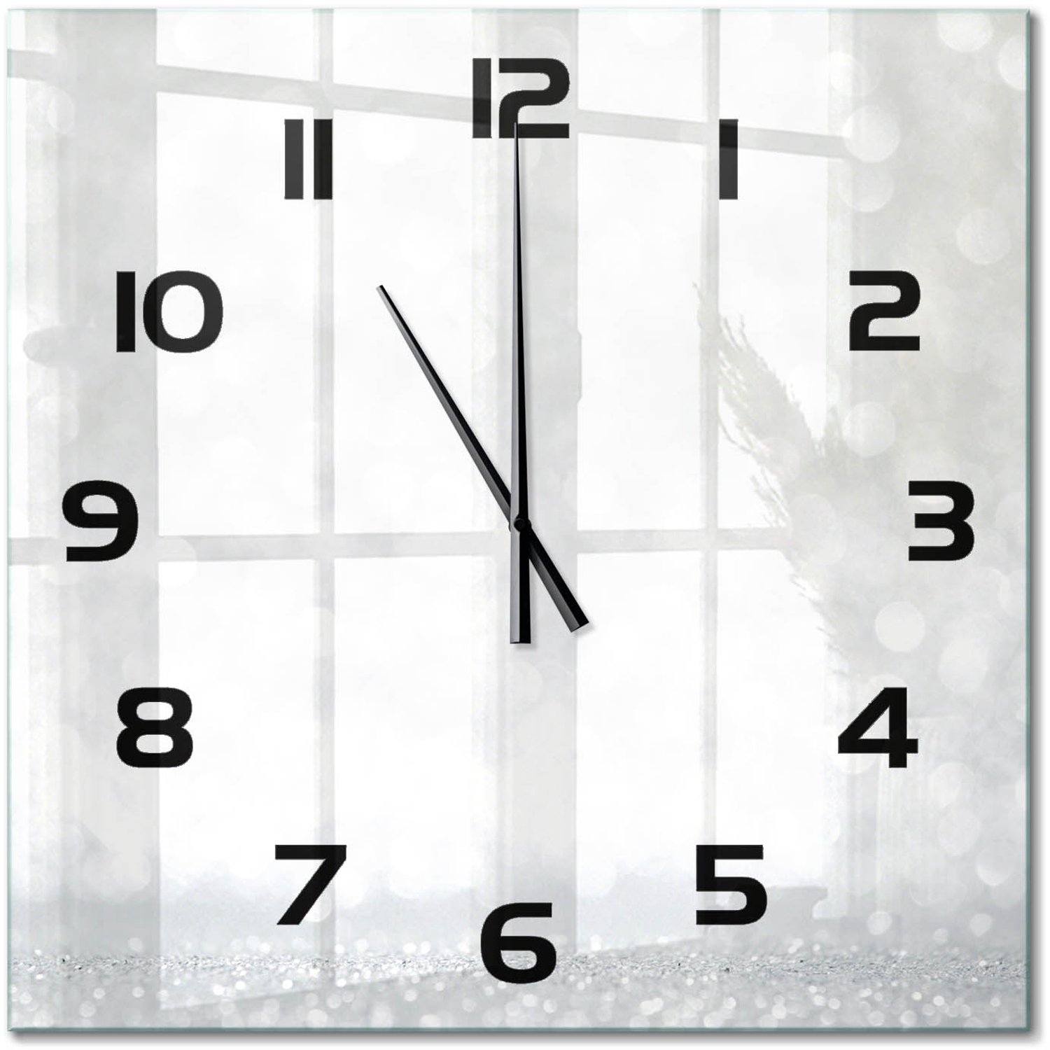 TULUP Wandklok - Kleine dingen Decoratieve Glazen Klok - 60x60 cm - Zilver Glazen Wandklok Design - Zwarte handen - Vierkante Klok - Glazen Klok Met Print - Wandklok Glas Met Motief