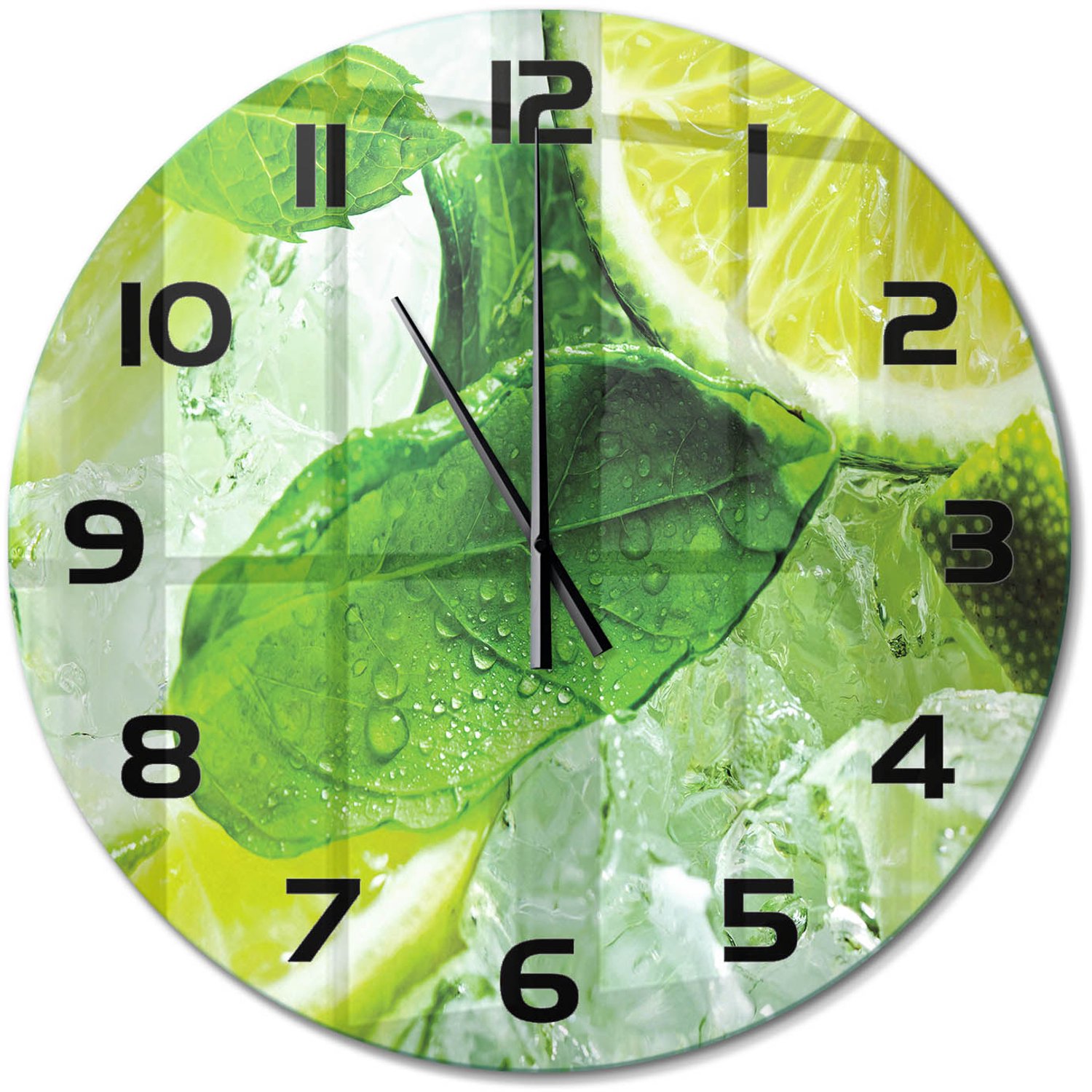 TULUP Wandklok - Limoen met ijs Gekleurde Glazen Klok - fi60 cm - Groente Glazen Klok Met Print - Zwarte handen - Ronde Klok - Moderne Wandklok Glas - Wandklok Glas Decoratie