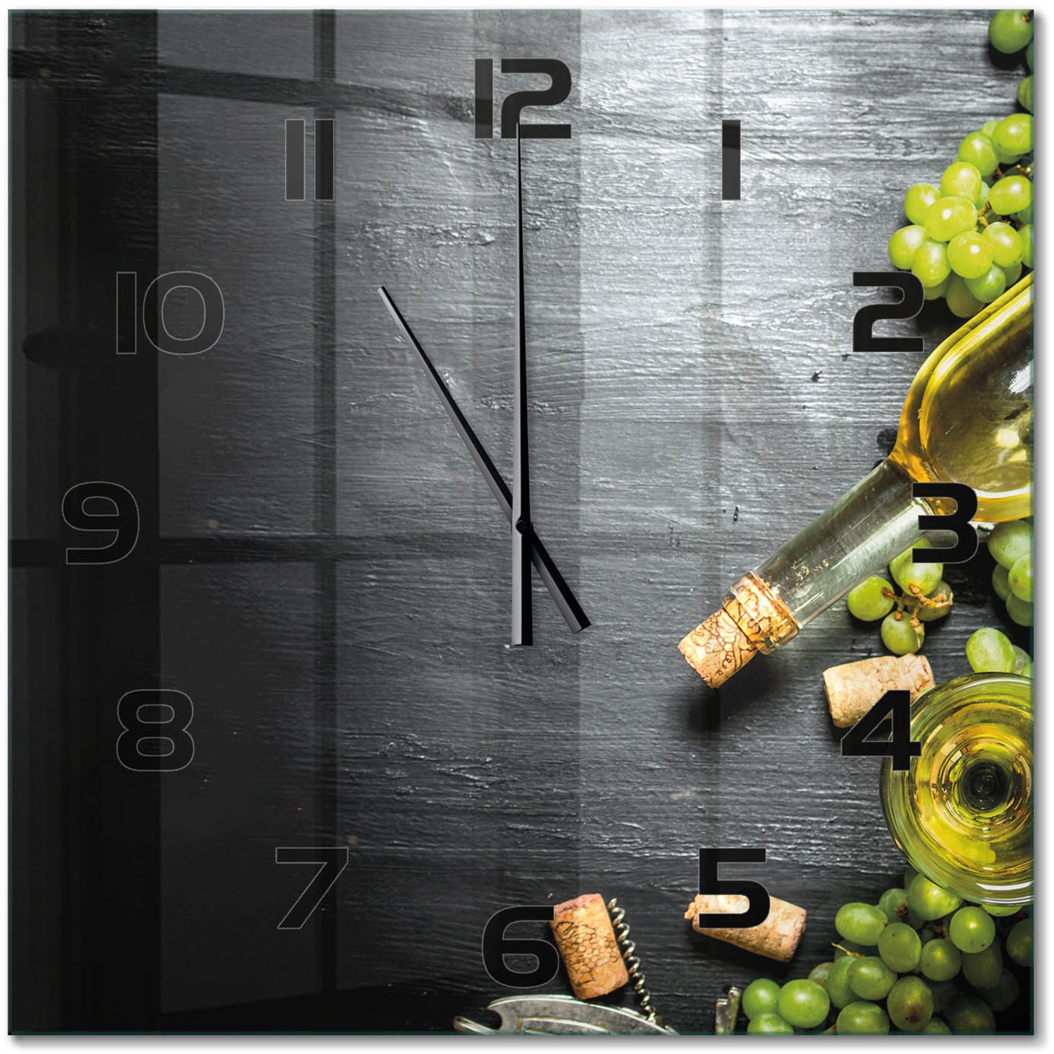 TULUP Wandklok - Witte wijn en fruit Moderne Wandklok Glas - 60x60 cm - Groente Wandklok Glas Decoratie - Zwarte handen - Vierkante Klok - Glazen Wandklok Design - Klok Glas Met Opdruk