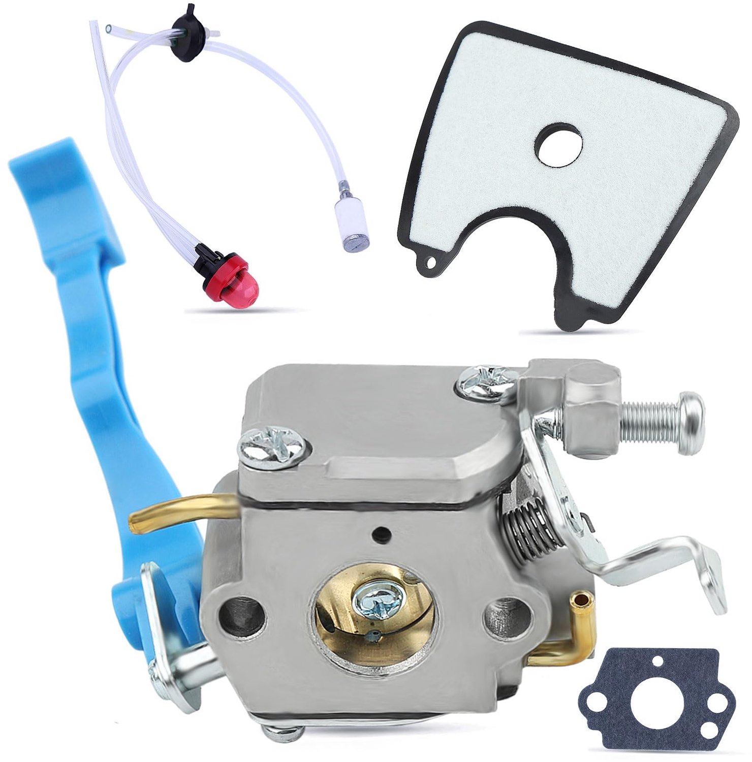 Carburateur Tune Up Kit voor 125B 125BX 125BVX Bladblazer, Carburateur + Pakkingen + Brandstofleiding + Brandstoffilter + Primer Bulb + Luchtfilter + Doorvoertule Premium 8-in-1 Set