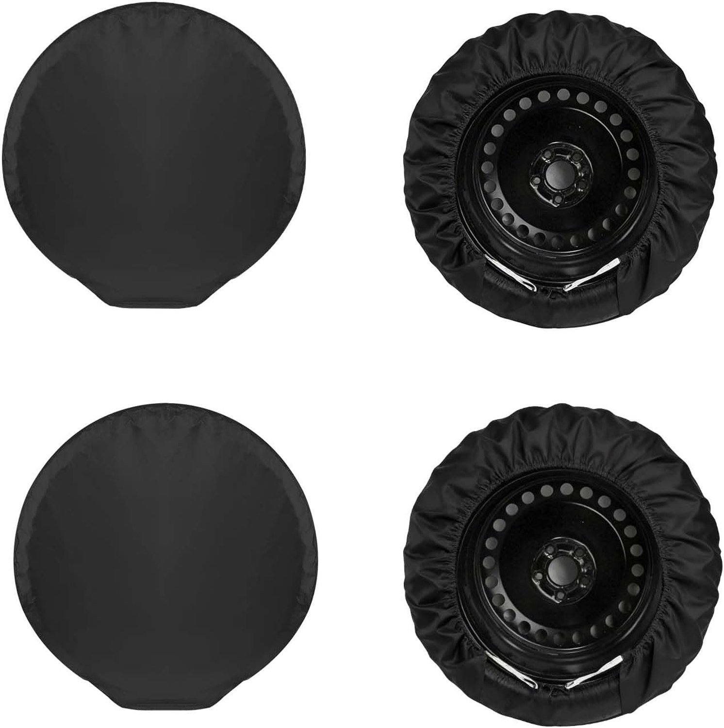 Set van 4 bandenhoezen voor campers/caravans – Waterdichte en UV-bestendige wielhoezen met windbestendige haken voor aanhangers, campers, vrachtwagens, SUV's en meer – Geschikt voor een totale bandendiameter van 27-29 (73 cm) – (Zwart-L)