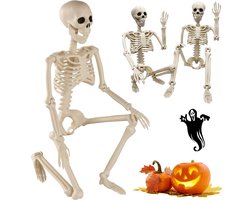 HOB Halloween Decoratie Buiten of Binnen- Skelet - Plastic - 94 cm - Beweegbaar - Tuin Decoratie Halloween Schedel Botten
