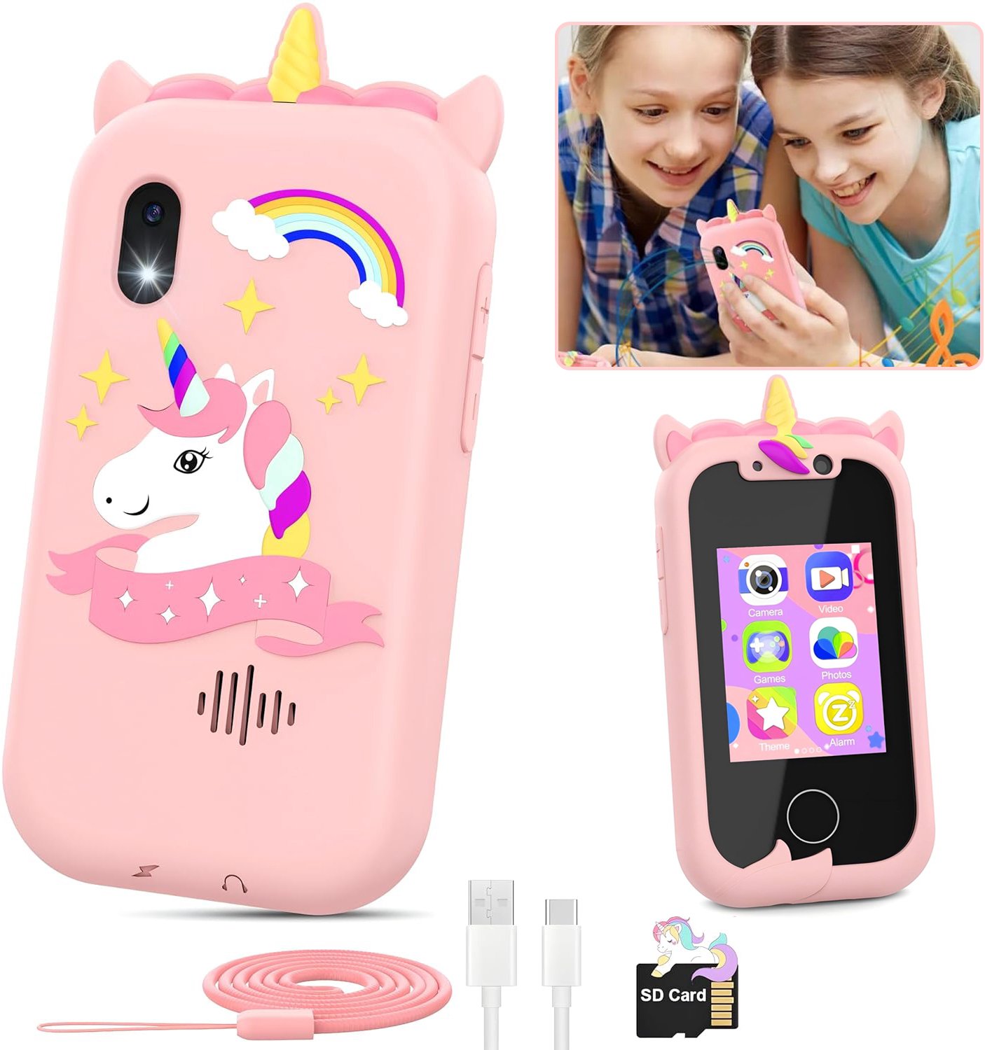 Kinder Smartphone - Eenhoorns Kinderspeelgoed Telefoon - Educatieve Telefoon Met Dubbele Camera - Kerst- En Verjaardagscadeaus