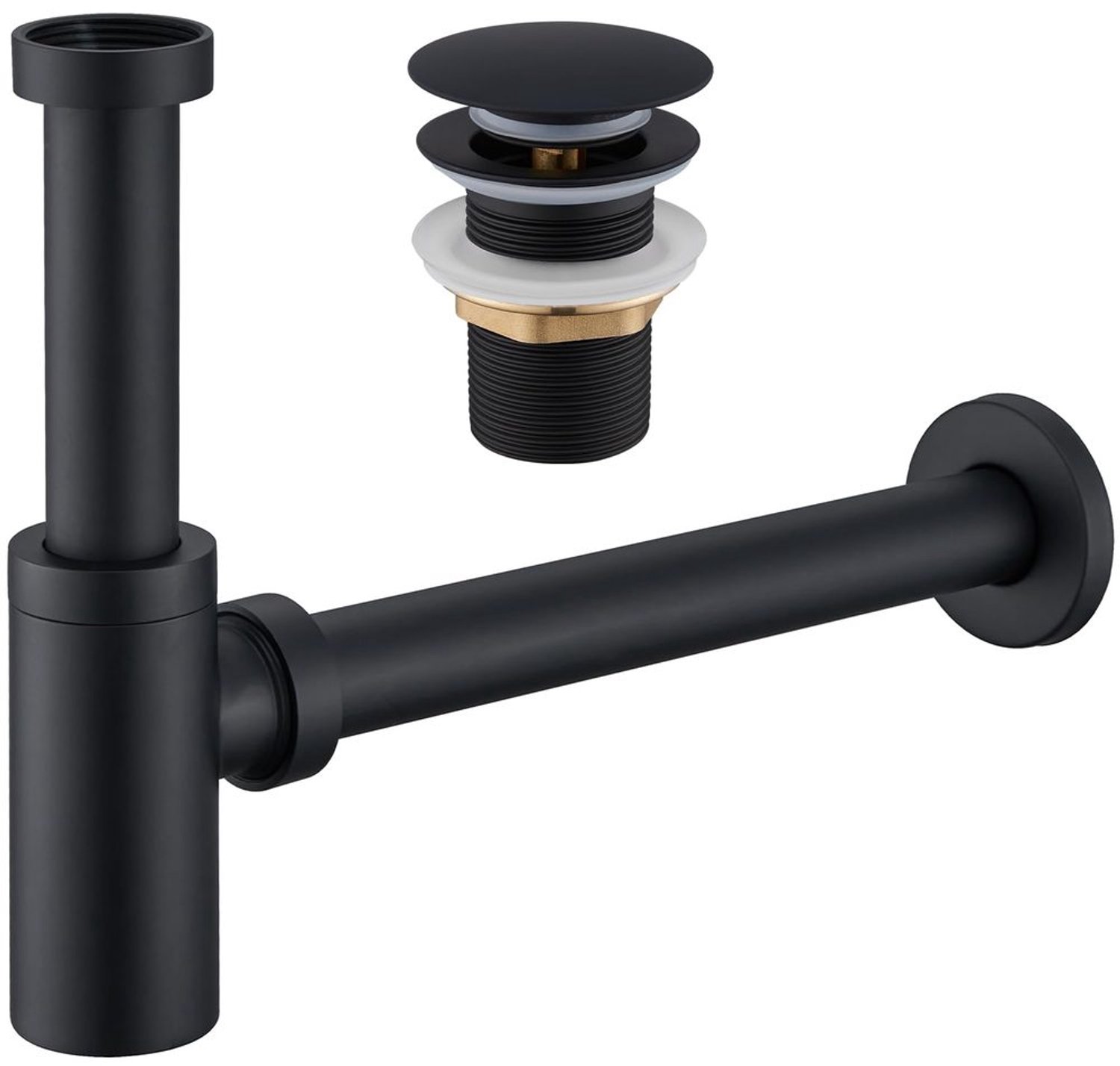 Siphon met Afvoer voor Wasbak zonder Overloop - Zwart Mat