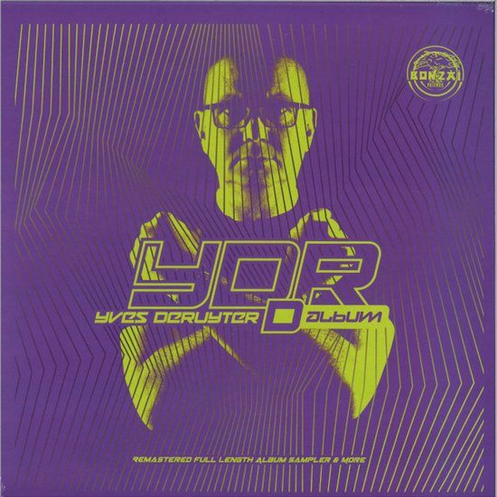 Paars en neongeel albumhoesontwerp met Yves Deruyter, Bonzai Records logo en tekst: YDR D-Album.