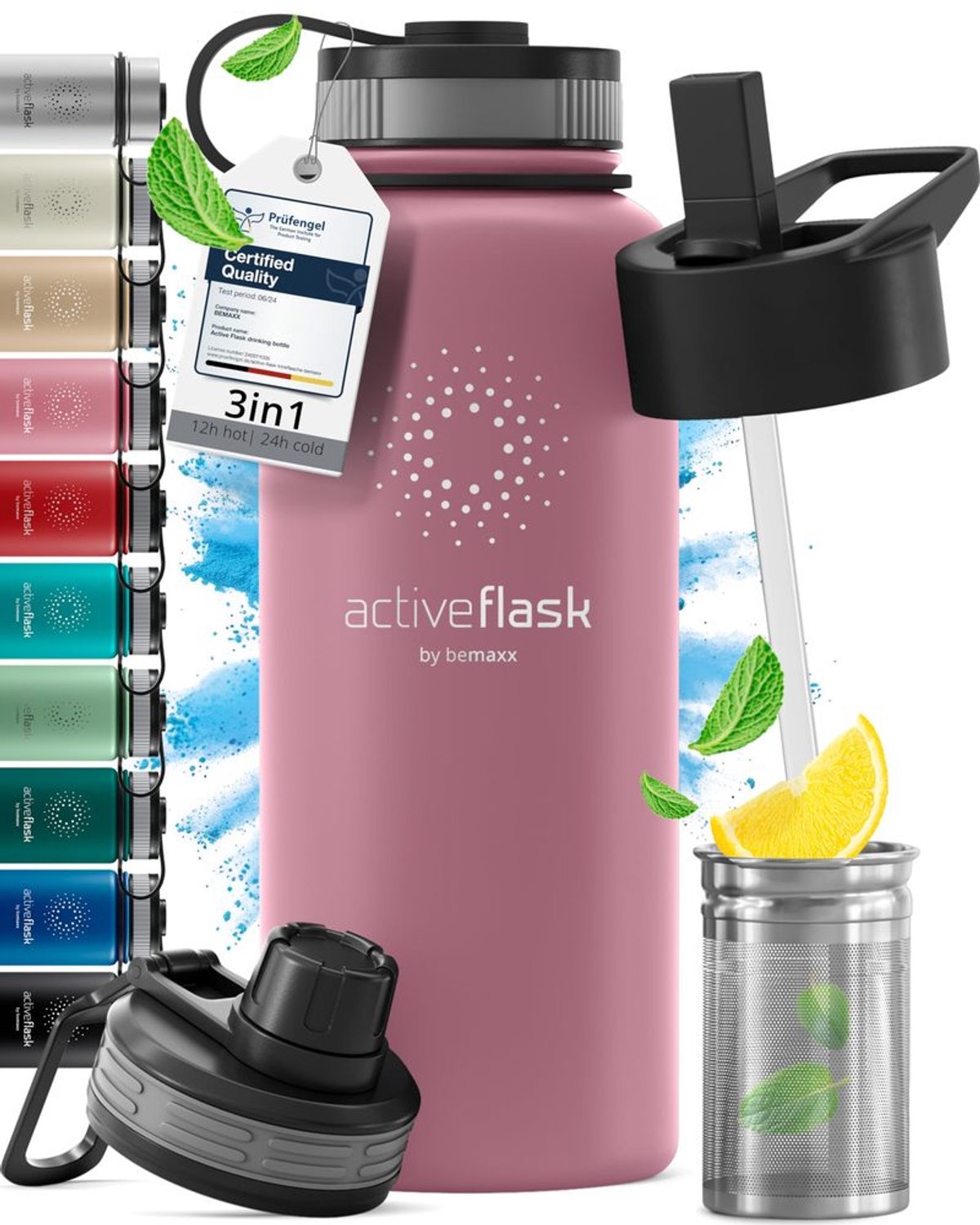 Thermosfles met 3 Drinkdoppen 1 Liter