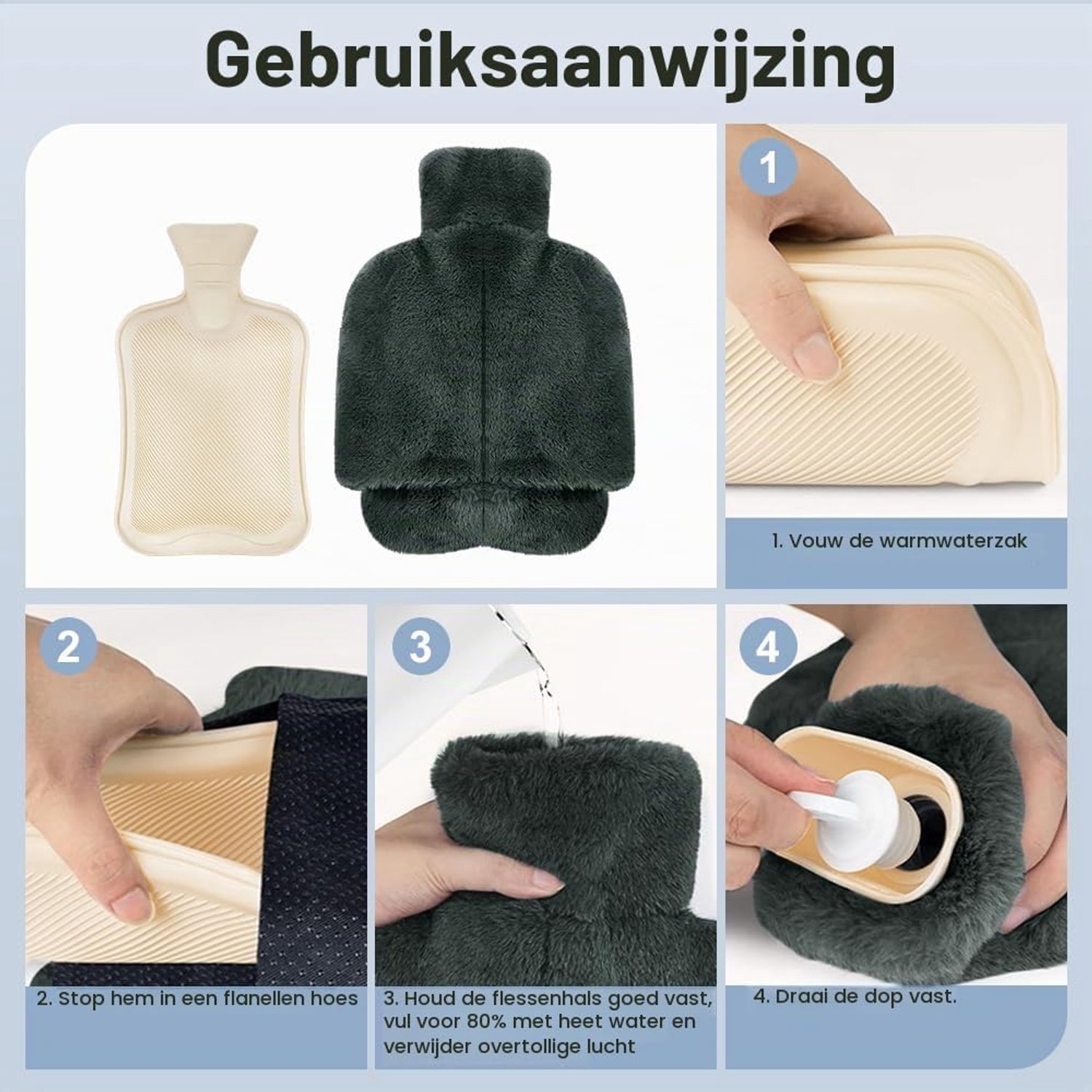 Kruik met Nordic Fur hoes - Warmwaterkruik Handwarmer - Voetenwarmer - 2L Inhoud - Verwarmende Zachte Warmwaterkruik – Warmtekruik - Cadeau voor haar, vrouw, vriendin - Warmwaterkruik voor Pijnverlichting en Ontspanning - grijs – foto 4
