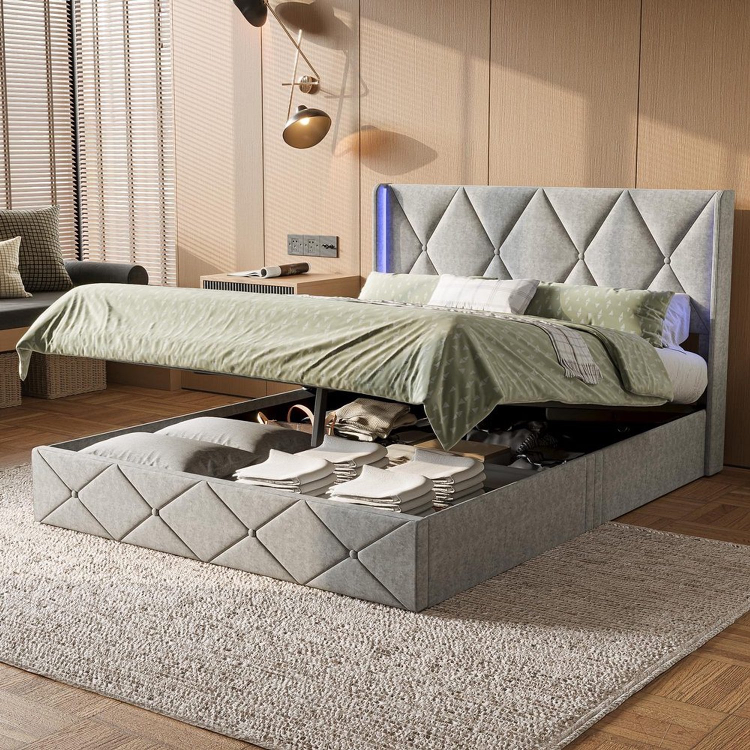 Uitschuifbaar Bed - Dubbel met Onderbedopslag en LED Frame - 160 x 200 cm