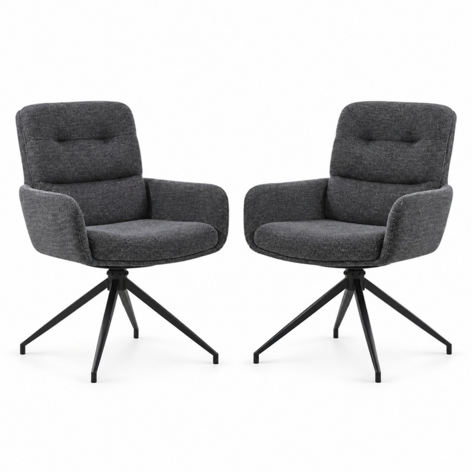 LONG DRAGON - Eetkamerstoelen - Set van 2 - Zwart + Donkergrijs - 360 graden draaibaar