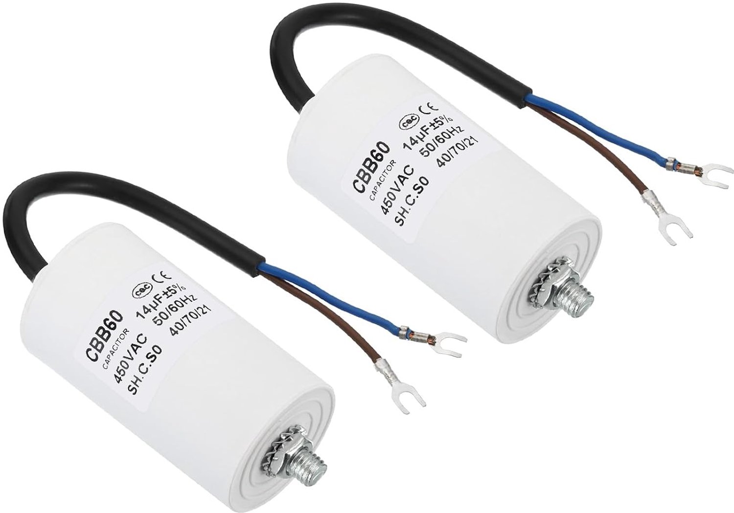 Bedrijfscondensator 14uF - 2 stuks AC 450V - cilindrische bodem met M8-schroef - ServiceTopper