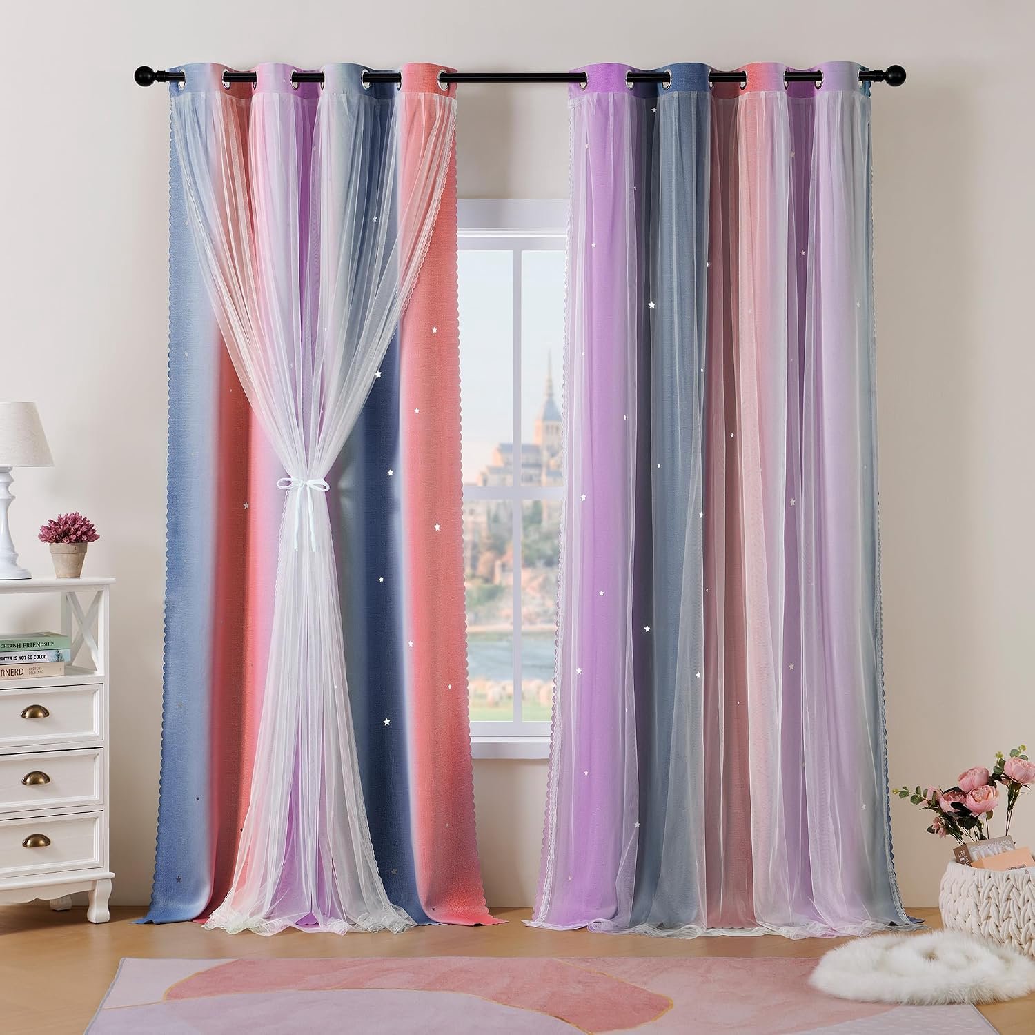 Gordijnen set 2 stuks, 225 x 132 cm, met sterren
