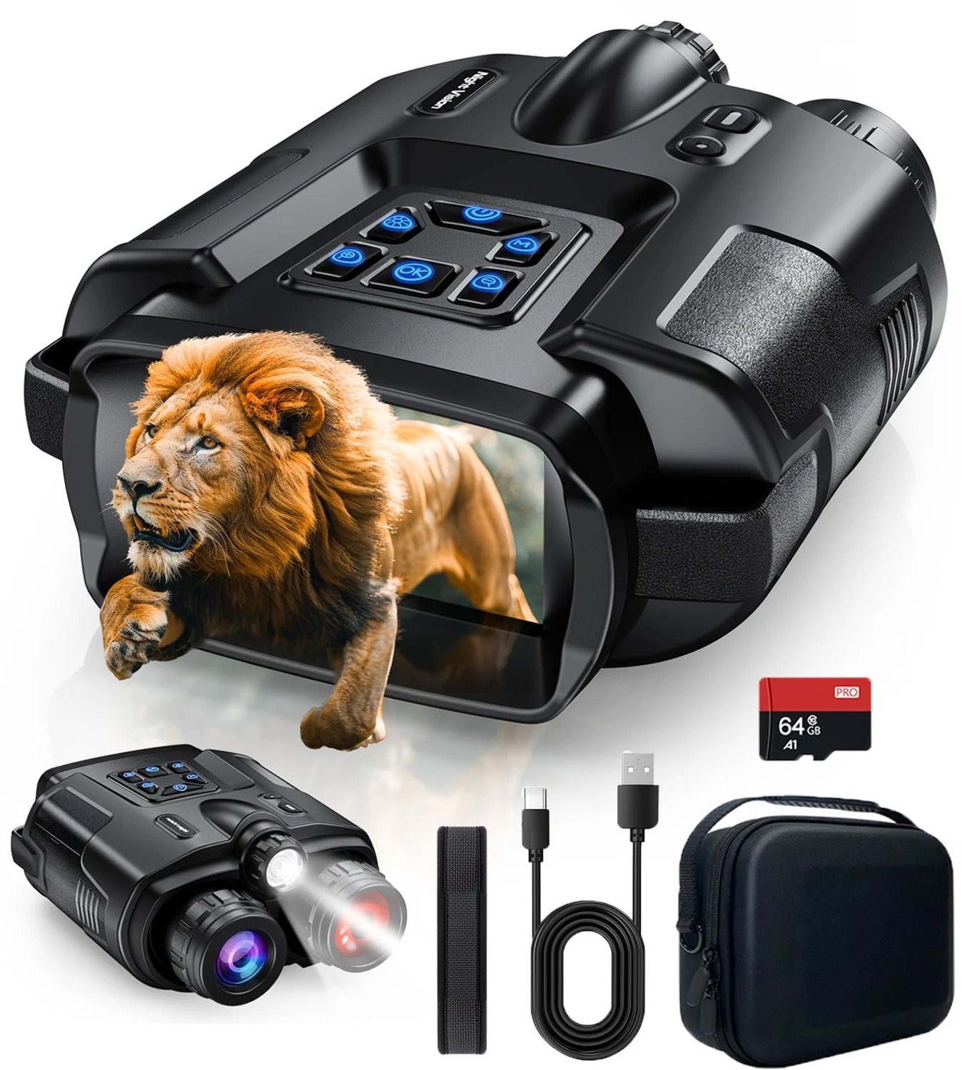 Tremeo Digitale Nachtkijker - Verrekijker - 4K UHD Video - 8x Digitale Zoom - Infrarood - 64 GB geheugenkaart - 3 inch HD - Zwart