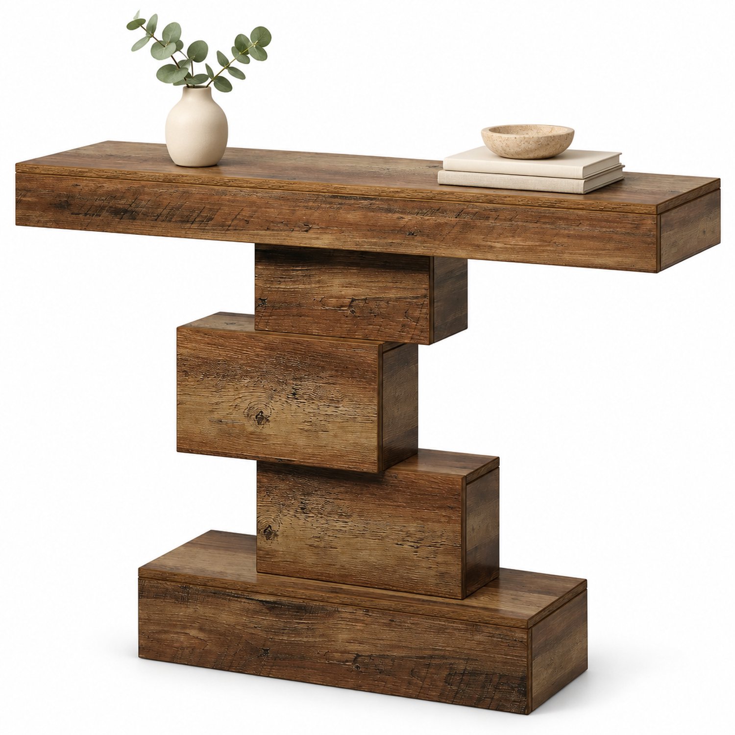 DMG Supply Consoletafel - Geometrische Voet - 108 x 30 x 80 cm - Rustiek Bruin