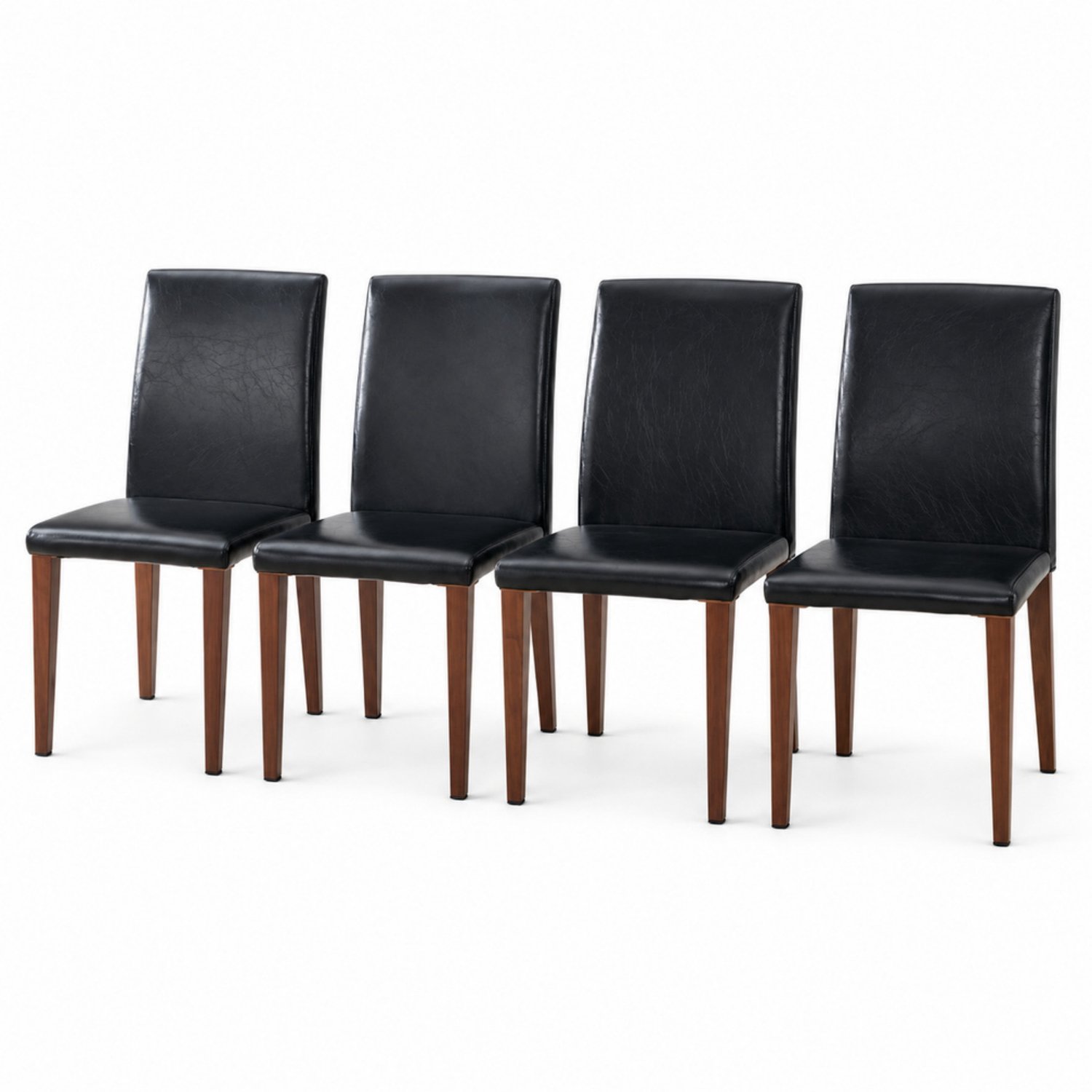 LONG DRAGON - Eetkamerstoelen - Set van 4 - Walnootkleur + Zwart - Kunstleer