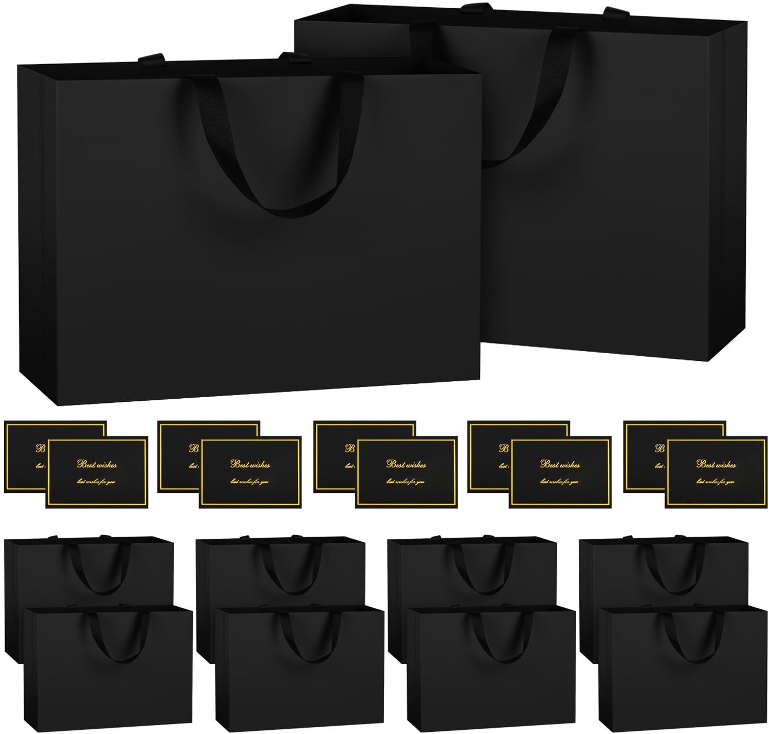 Set van 10 Grote Zwarte Cadeauzakken met Handvatten