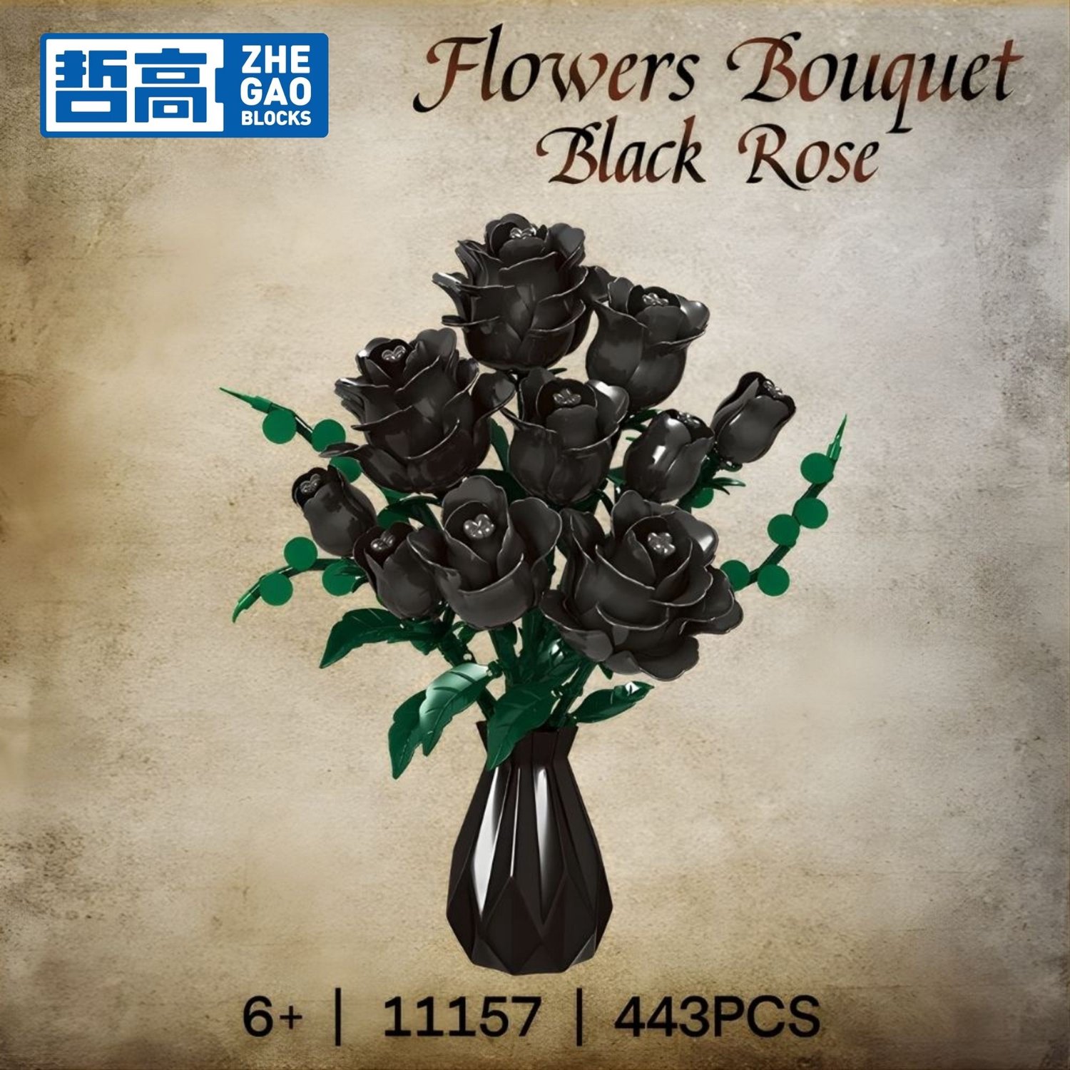 Zhe Gao 11157 Zwarte Rozen Bloemen Boeket bouwset | Botanical Flowers 2026 modelbouw | Classic Creator bonsai speelgoed bouwpakketten voor volwassenen & kinderen | Kunstbloemen niet geschikt voor lego | bouwdoos met 443 bouwstenen — afbeelding 7