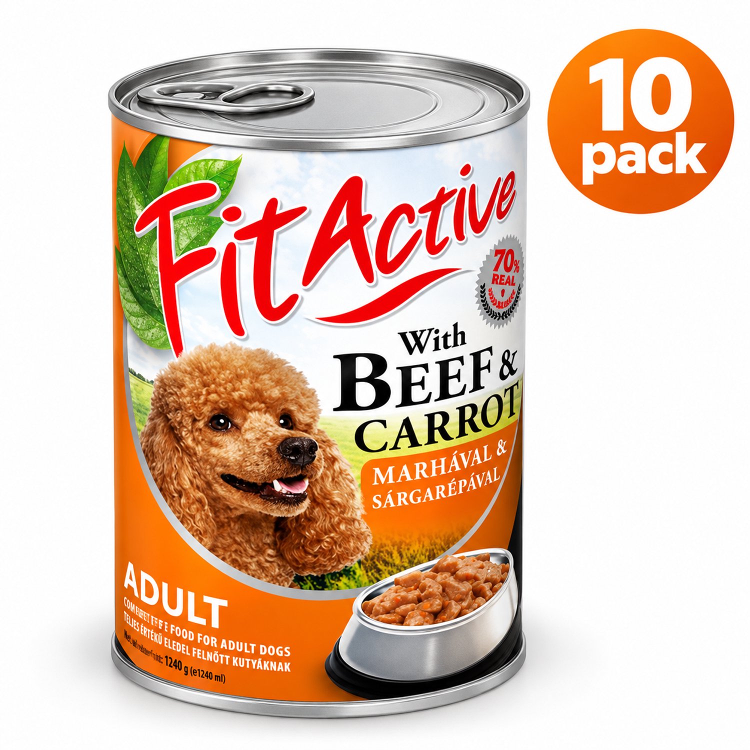 Fit Active - Hondenvoer - Natvoer hond - Blikvoer hond - Rund smaak - Adult - 10 x 415g