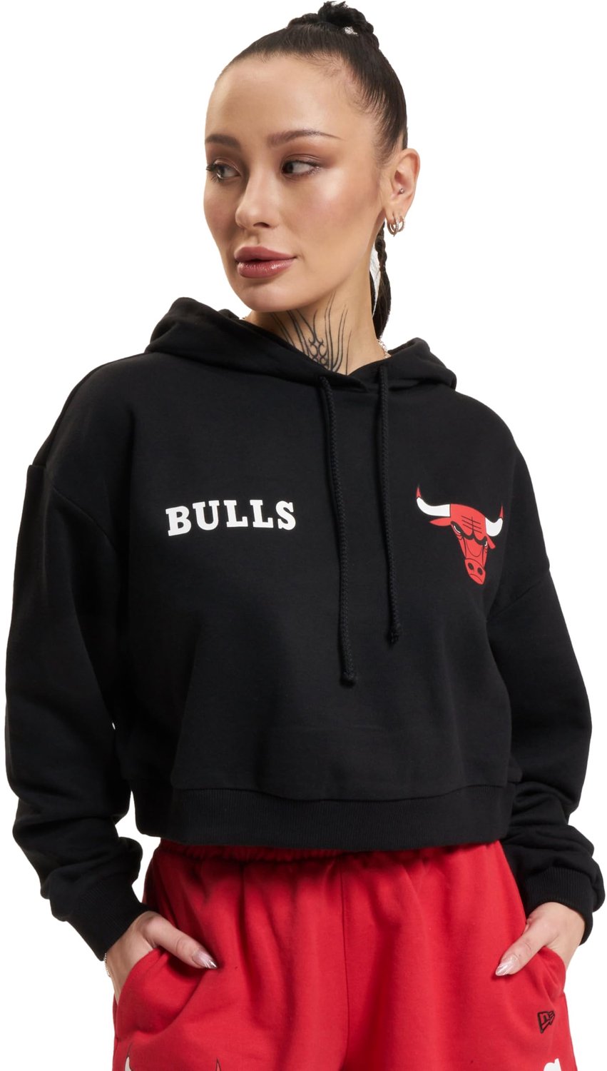 New Era NBA Team Logo Dames Cropped Hoodie Chicago Bulls Blkfdr