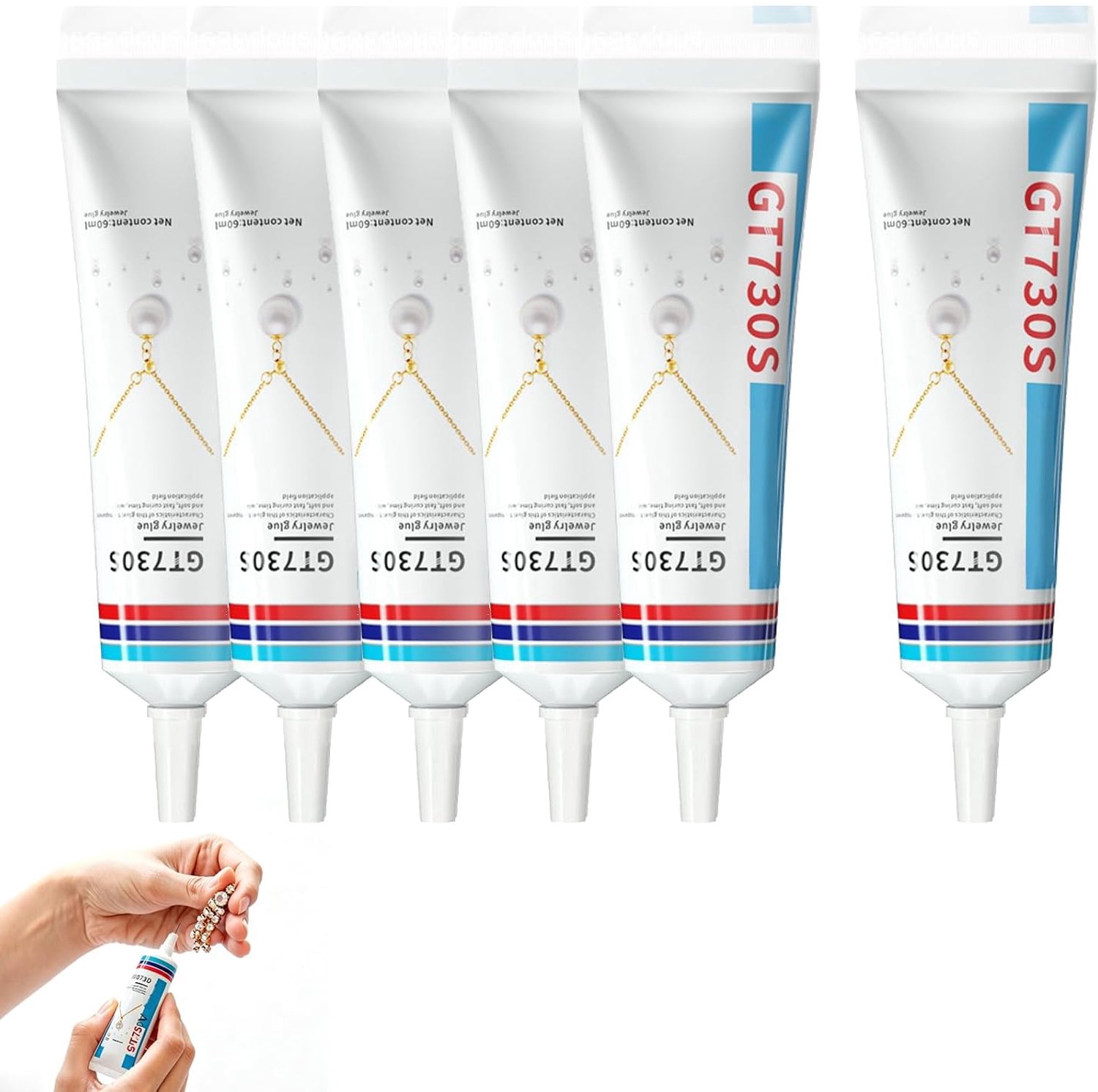 Sieradenlijm set van 6 flesjes 60 ml - extra sterke waterdichte lijm - ideaal voor strassteentjes en kralen - m-winkel