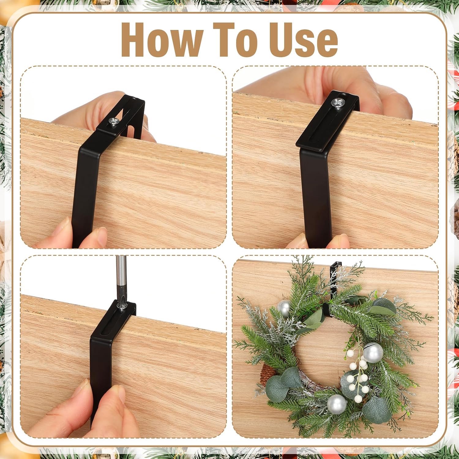 Kranshanger - 4 Stuks - Kerstkrans hanger - Verstelbaar - Deurhaken - Kranshaak - Kranshanger voor voordeur - Deurhaak voor Krans - Haken - Ophanghaken - Deurhanger - kerstkransen ophangen - voor deur voor kerstkransen, decoraties en haak – foto 6