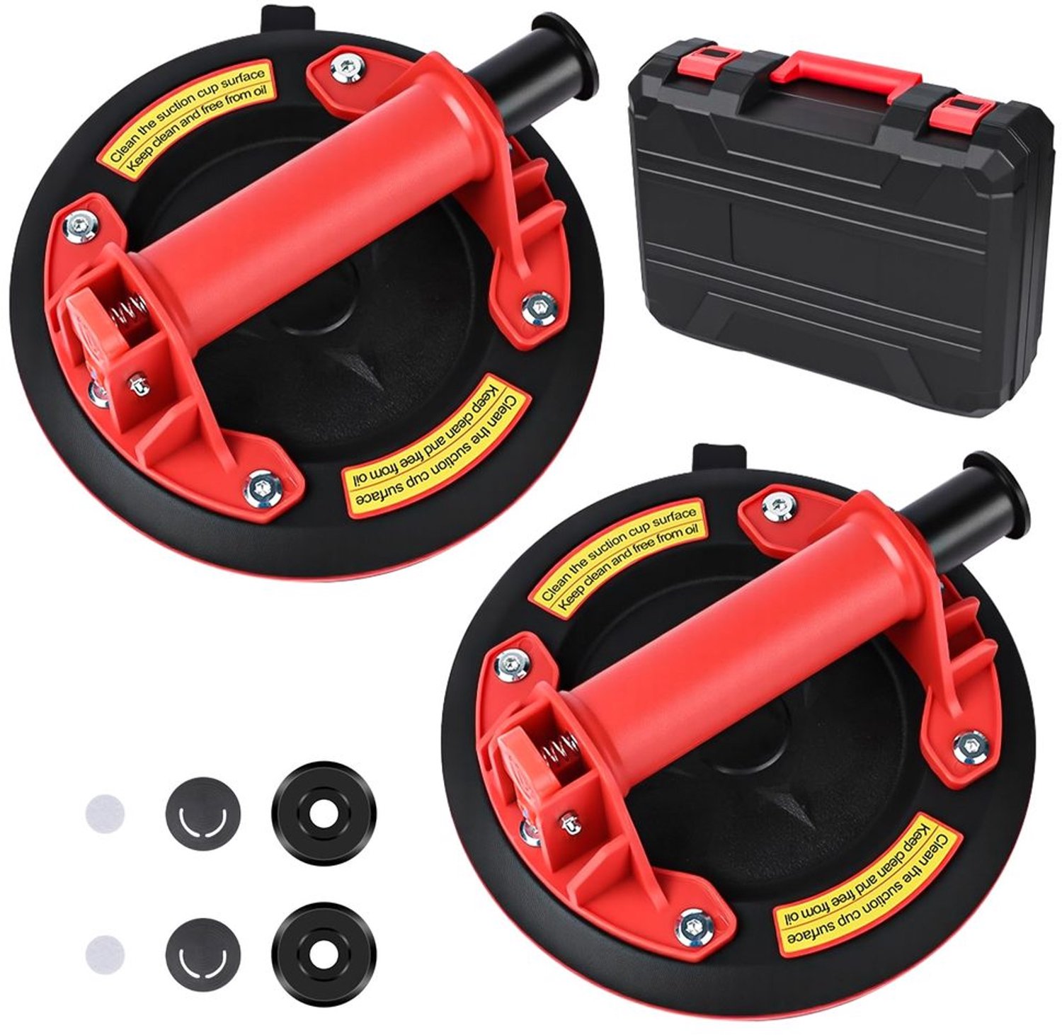 Set van 2 8 Inch Vacuum Suction Lifters voor Glas en Tegels, Rood