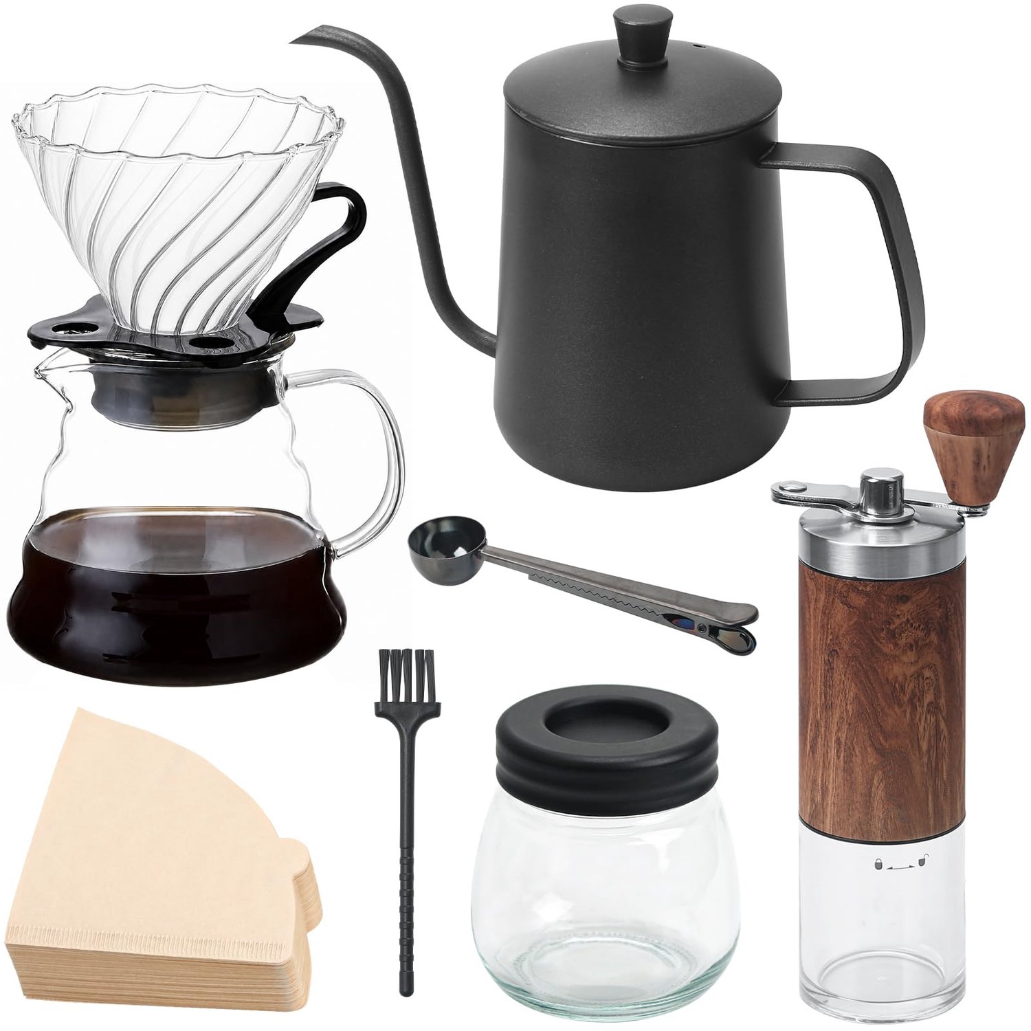 Handfilter Koffiezetset met Walnoot Kraag