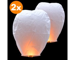 Volanterna® – XXL 2x Witte Wensballon 100 cm – Verbeterde Brander – Biologisch Afbreekbaar – Vliegende Lantaarn – Alternatief voor Vuurwerk