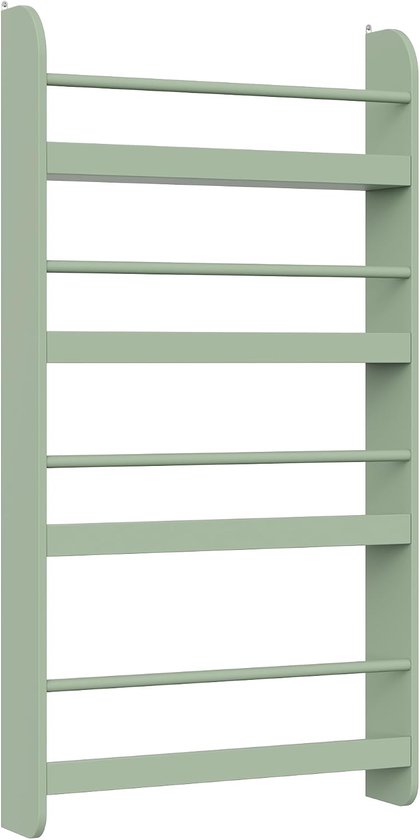Kinderboekenrek met 4 Niveaus – Wandboekenkast – Houten Boekenorganizer voor Kinderkamer – Ruimtebesparend Opbergrek – 58 x 12 x 111 cm – Groen