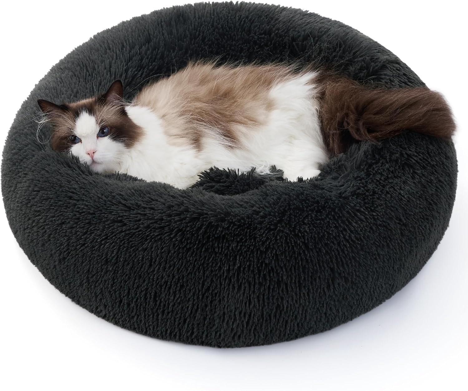 Wasbaar kattenbed – 50 cm, zacht hondenbed, slaapplek voor katten en kleine tot middelgrote honden, rond pluche matje, comfortabel kattenbed, donkergrijs