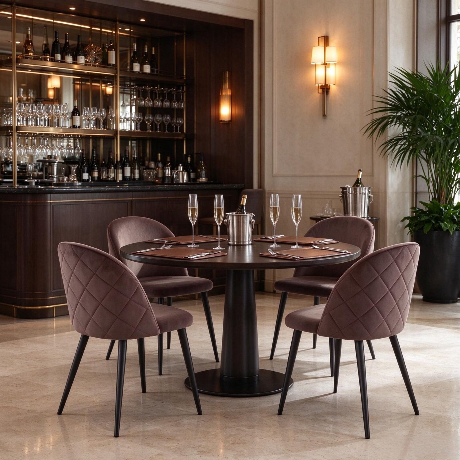 REDOM Set van 4 eetkamerstoelen 43x48x80 cm - Velvet bekleding en metalen poten - Bruin