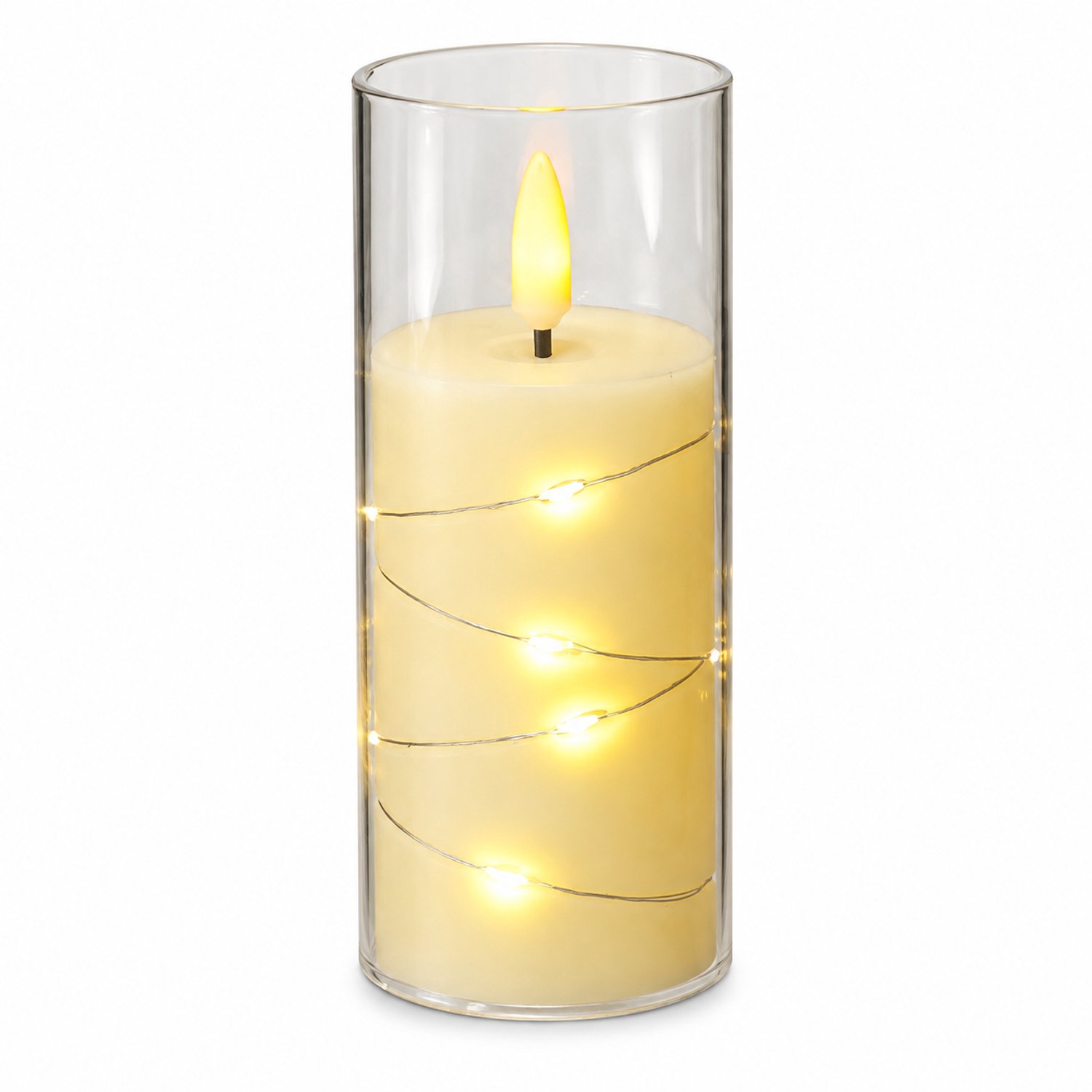 SWGOTA led kaarsen voor tafeldecoratie - kaarslamp van 5,5 x 12,5 cm met puntvormige vlam, lichtsnoer en transparante omhulling Ivoorwit