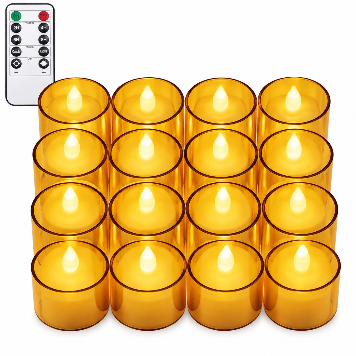 led kaarsen - 12 gouden theelichtjes per doos met vlamvorm, kleine afstandsbediening en knoopcel voor de afstandsbediening