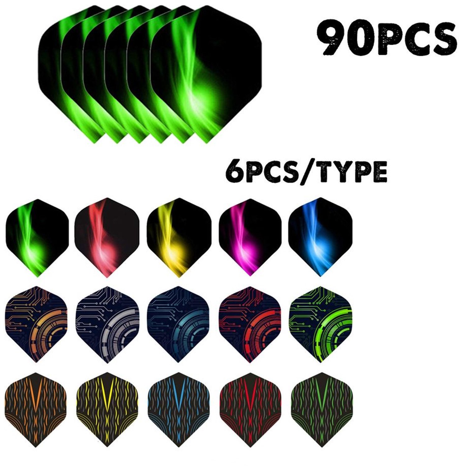 Set van 90 Dart Flights in Diverse Ontwerpen