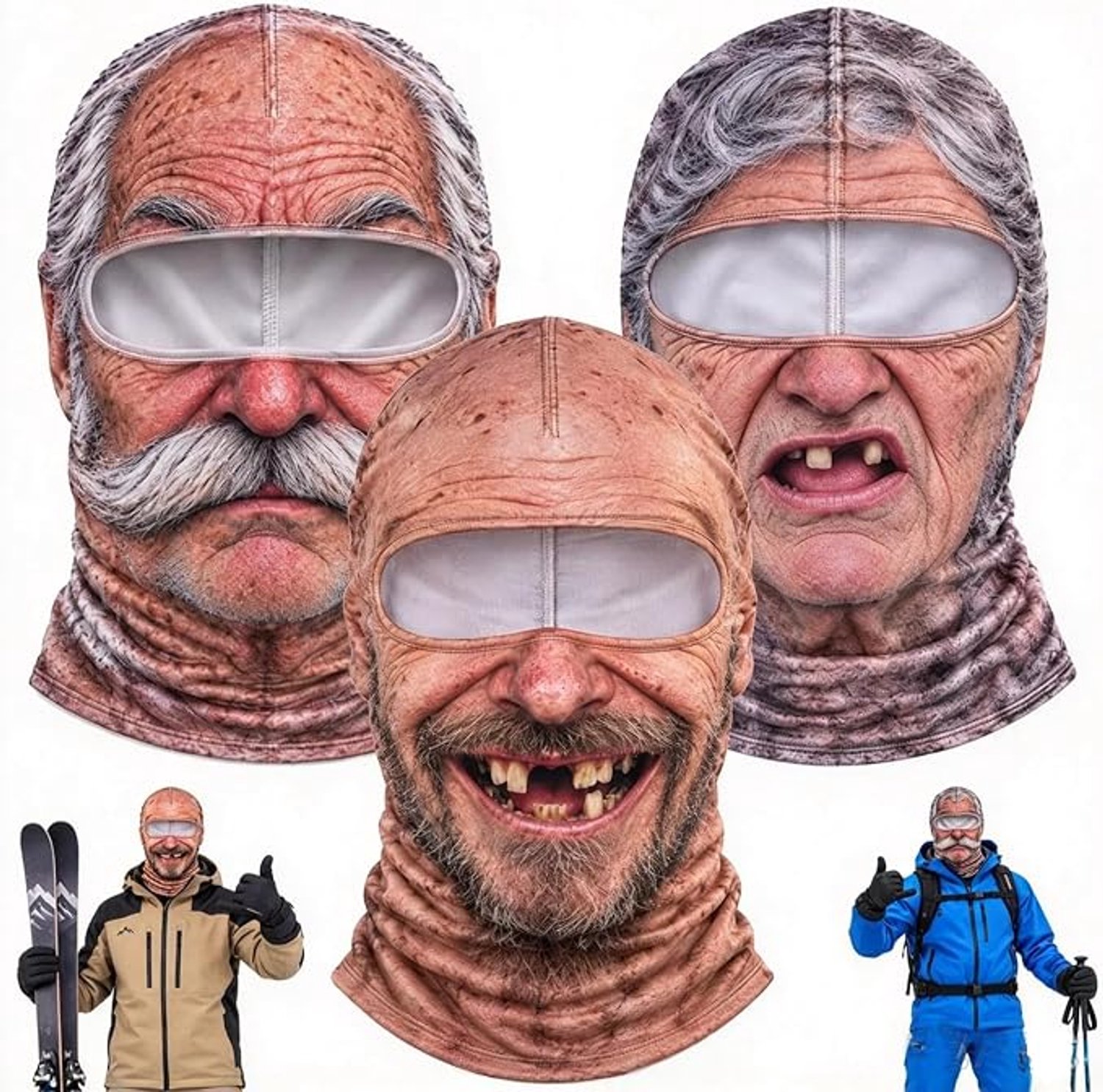 3 Grappige Bivakmuts Oude Man Gezicht Realistische 3D Print Balaclava Maskers Eigenzinnige hoofddeksels Winddicht Skimasker Wintergezichtsmasker 3D Print Skimasker Winddicht Voor Skiën Motor Snowboarden & Fietsen Zumolir® 5 Stuks