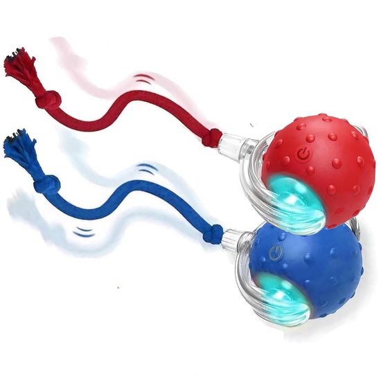 Interactief huisdierspeelgoed - Kattenspeelgoed - Met vogelgeluiden en een touwtje - Interactieve speelbal voor katten en honden - Slim automatisch rollen 360° - Elektrische speelbal voor katten en honden - Rood + Blauw