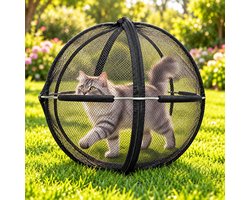 Ulisem - Kattenren Binnen en Buiten - 360° Opvouwbaar - Met Rits - Zwart - 68,5 cm - Ademend Gaas - Voor Katten en Kleine Dieren - Inclusief Draagtas - Veilig en Comfortabel - Eenvoudig Op te Zetten - Voor Gras en Tuin - Verstevigd