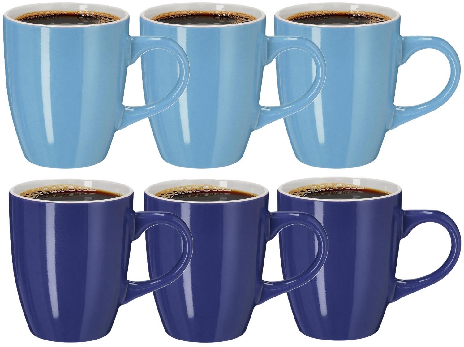 Bellatio Design Koffiekopjes Nautic Glaze - 6x stuks - Keramiek - blauwtinten - 350 ml - 10 cm