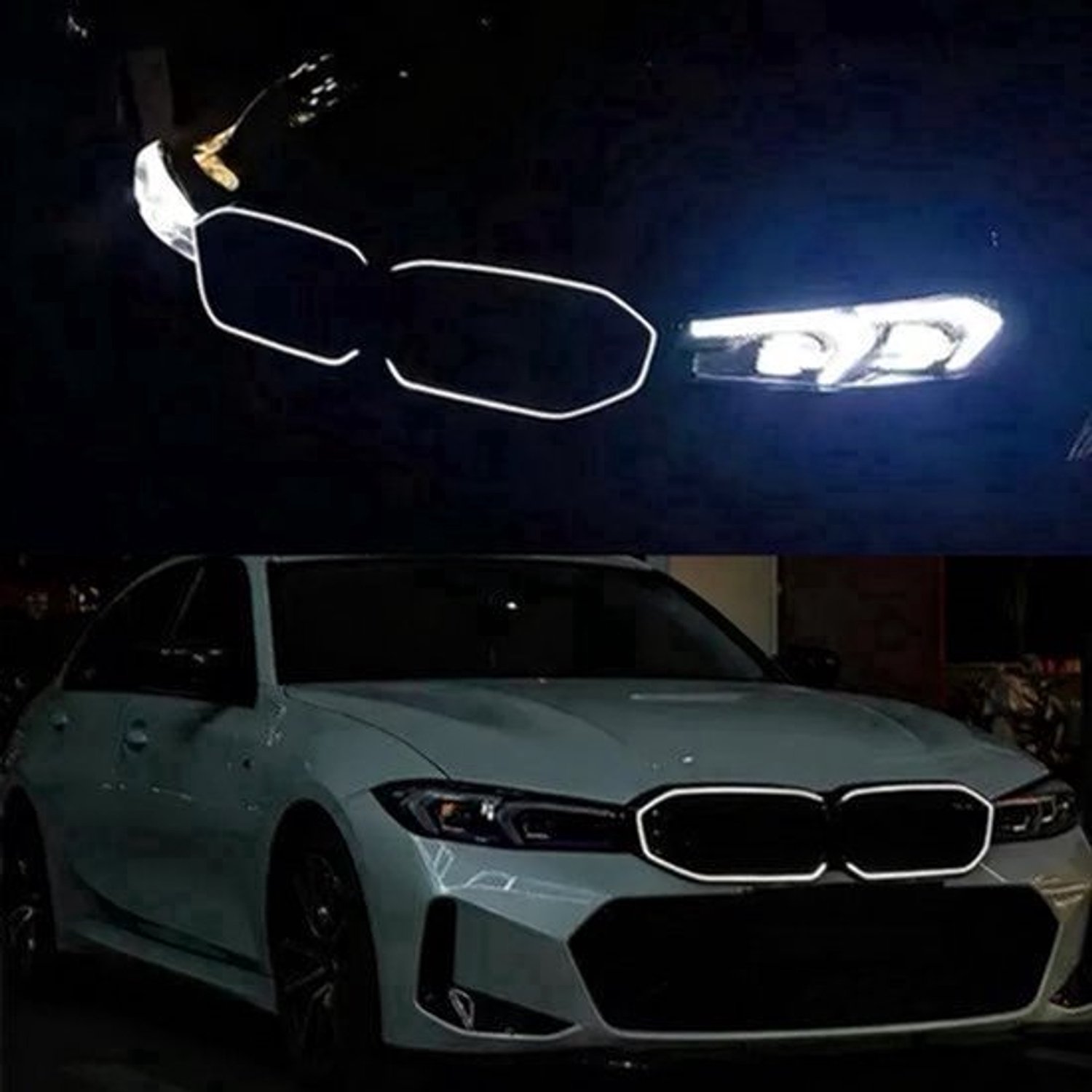 Niergrille Voor BMW 3 Serie - Glanzend Zwart Met LED Licht - ABS Kunststof - Voorbumper - Directe Vervanging