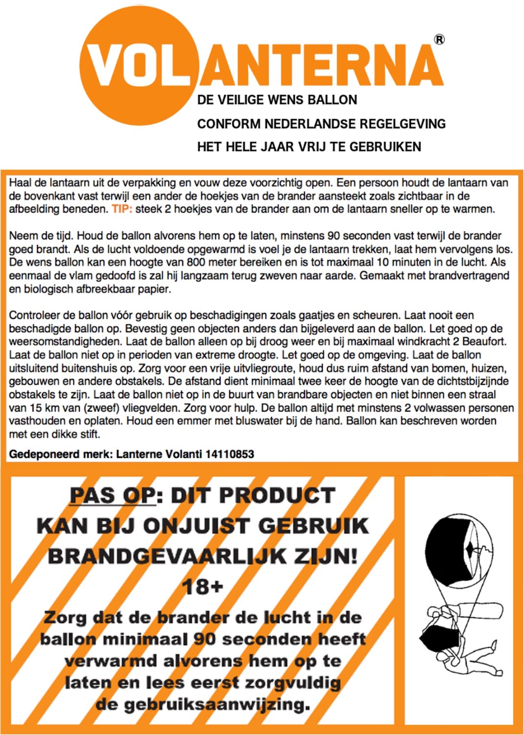 Volanterna® – XXL 2x Witte Wensballon 100 cm – Verbeterde Brander – Biologisch Afbreekbaar – Vliegende Lantaarn – Alternatief voor Vuurwerk — afbeelding 7
