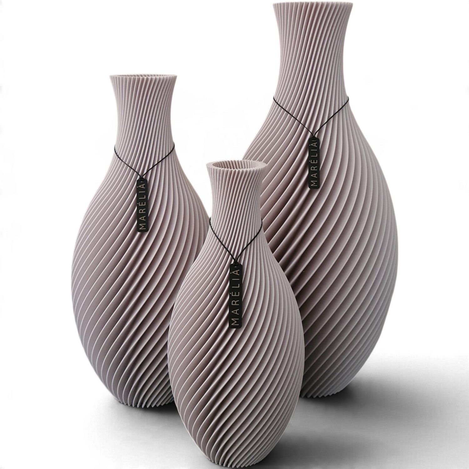 MARÉLIÀ Vaas Liva Oyster Vazenset 22+28+34cm - Japandi - Art Deco - 3D - Bloemenvaas - Beige / Bruin / Zwart - Droogbloemen - Kunstbloemen - Bloemen - Woondecoratie