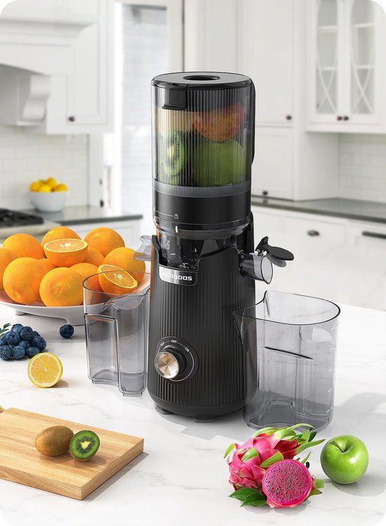 Sapcentrifuge, sapcentrifuge voor hele groenten en fruit, 135 mm breedte en grotere voederbuis, 1,8 l vulvolume, gemakkelijk te reinigen, Slow Juicer met 2 glazen, elektrische sappers, zwart — afbeelding 4