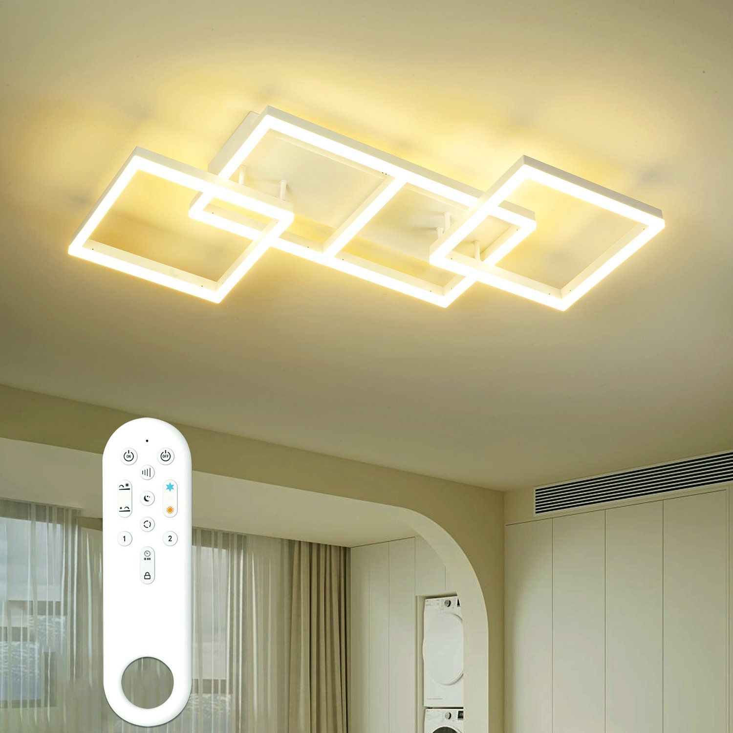 ANTENLICHT Modern LED Plafonnière Wit - 75W (7200 lm) - Design Plafondlamp - met Afstandsbediening - Dimbaar (2700K-6500K) - Geheugenfunctie voor Woonkamer & Slaapkamer