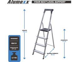 Alumexx Hobby-Line - Huishoudtrap 4 treden - Keukentrap - Inklapbaar - 2.77m werkhoogte