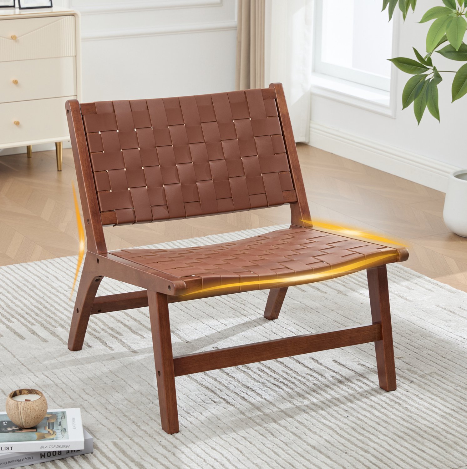MODFU - Fauteuil - Gevlochten Kunstleer - Industrieel - Hout - Bruin
