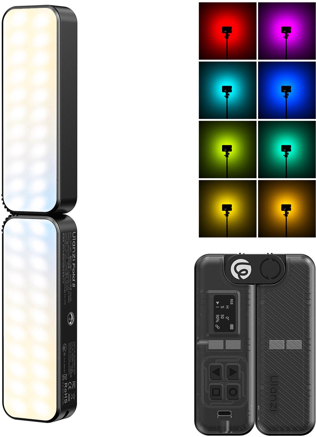 Ulanzi FOLD8 opvouwbare pocket tube light RGB - 2-in-1 LED-videolamp - Magnetisch - 20 lichteffecten - USB-C oplaadbaar