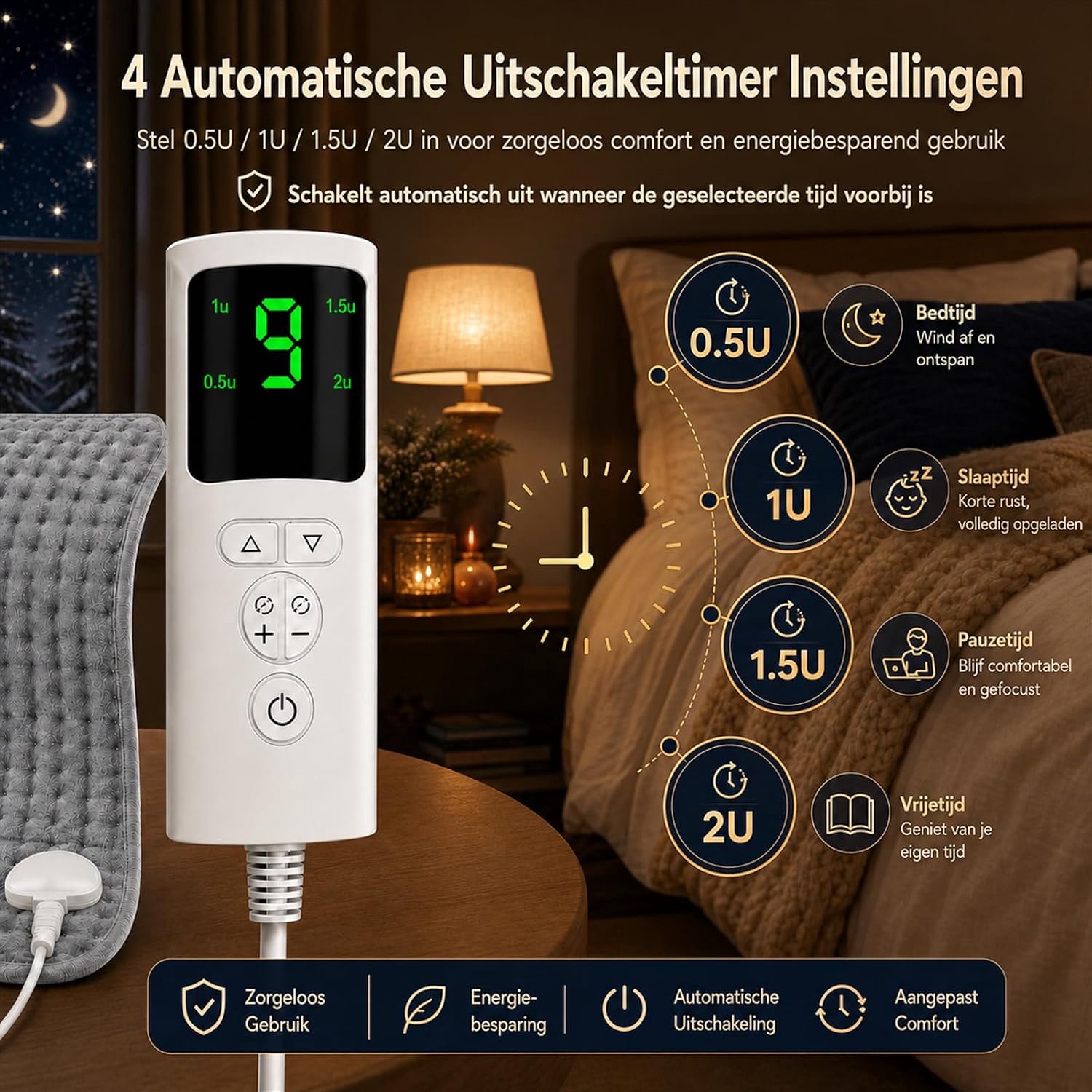 VHV-Elektrische deken 30x60cm - 9 temperatuurinstellingen, 4 timerfuncties - 75W wasbare elektrische deken met automatische uitschakelfunctie - Grijs – foto 8