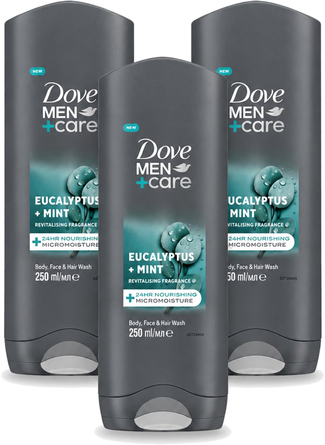 3 x Dove Men+Care Douchegel - Eucalyptus & Mint - 250 ml - Voordeelverpakking - 3 stuks