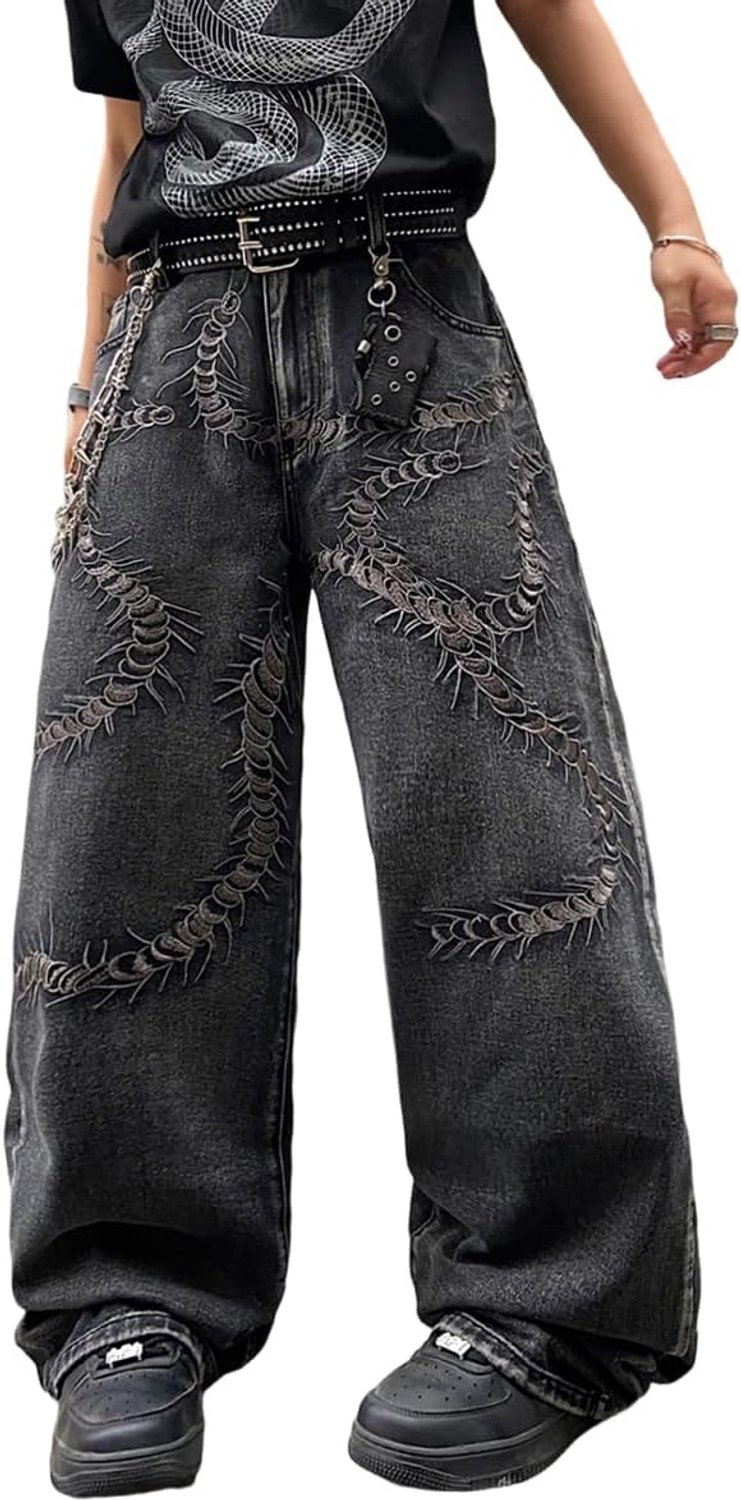 Heren jeans met grafische borduurwerk