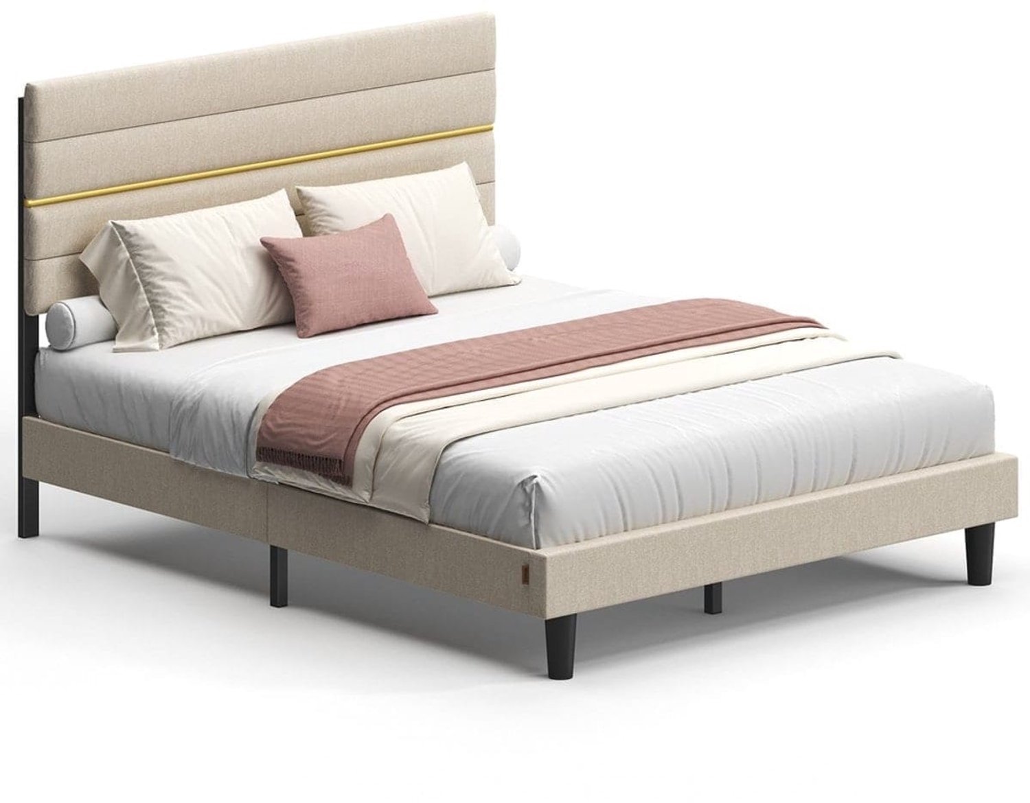Klarven Bedframe Beige - Verstelbaar Bedframe - Verstelbaar Gestoffeerd Hoofdbord - Draagvermogen 500 kg - 9 Poten voor Stabiliteit