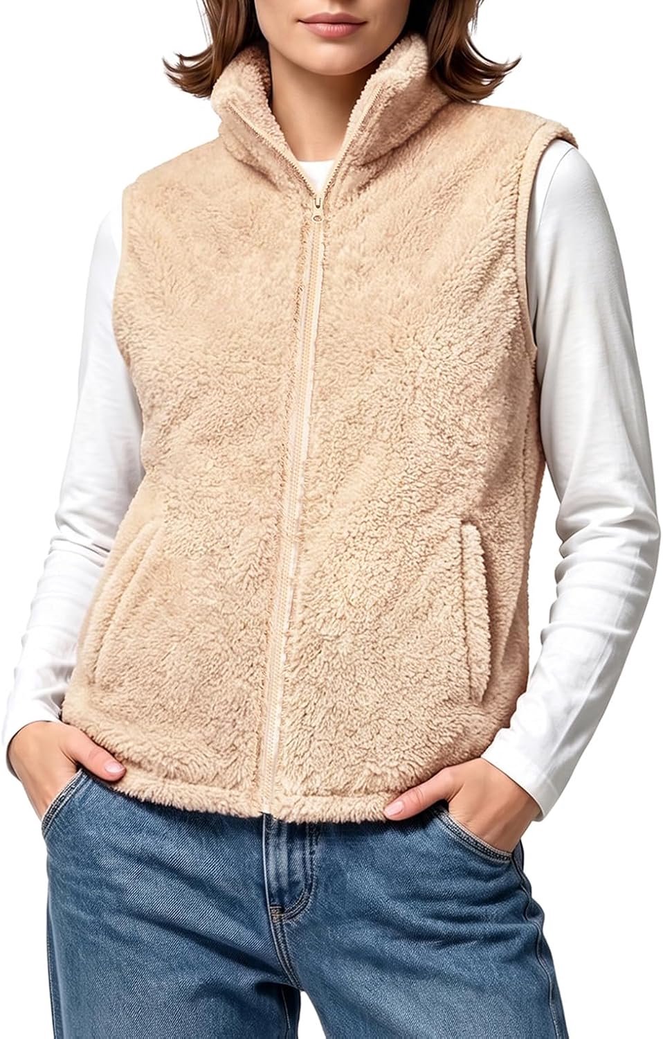Fleece vest met kraag en zakken